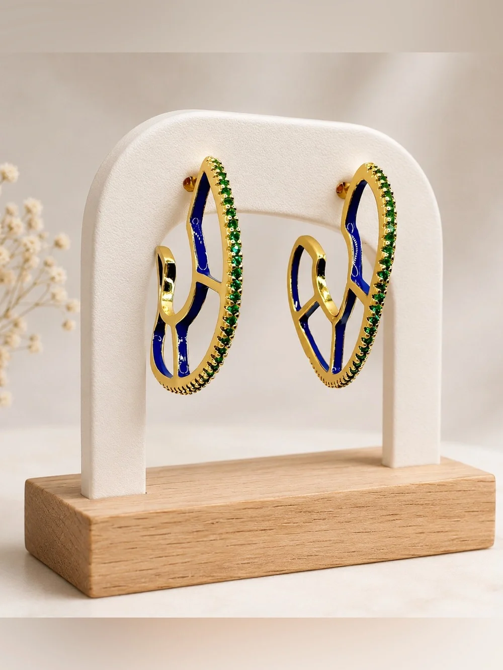 Elegant Gold and Blue Earrings 925